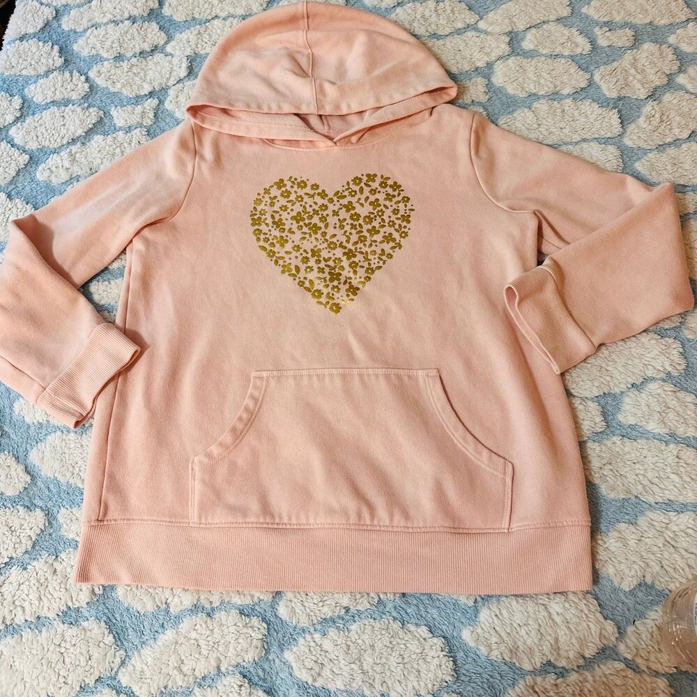 Girls Cat & Jack Pink Heart Graphic Hoodie Size L 10/12